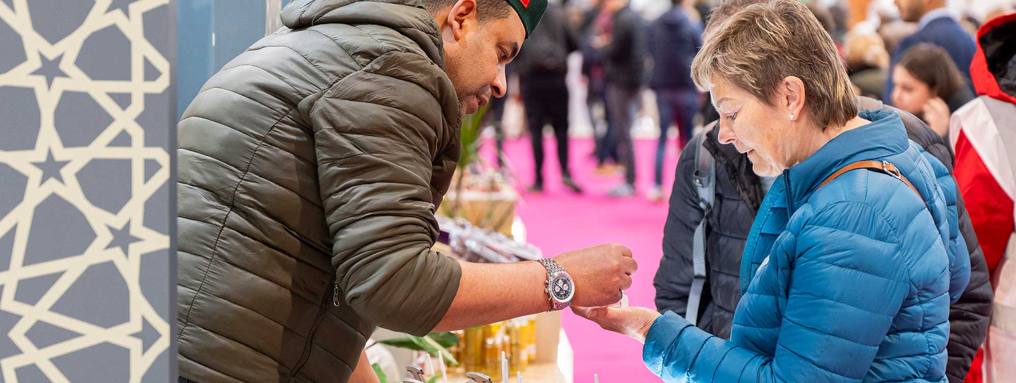 Exhibitor showcasing Moroccan products
